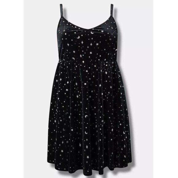 NWT Torrid 1 Black Stargazer Mini Velvet Foil Print Sleeveless Dress 1X 14 16 - Picture 6 of 13
